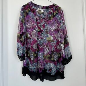 🩷 Charter Club Purple and Black Floral Blouse